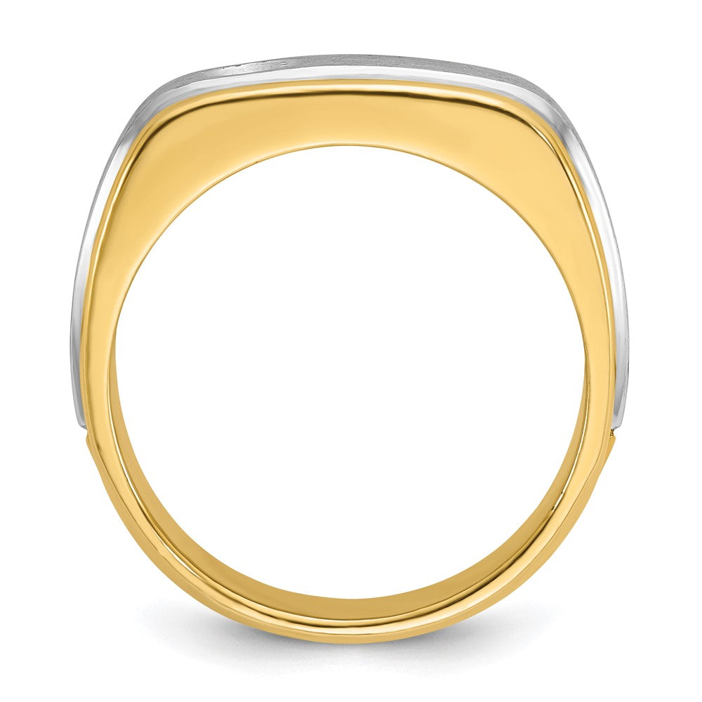 14k Two-tone IBGoodman Men's Polished and Satin Diamond Complete Ring