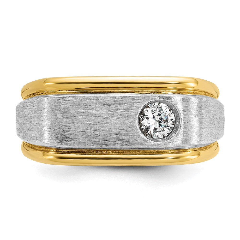 14k Two-tone IBGoodman Men's Polished and Satin Diamond Complete Ring