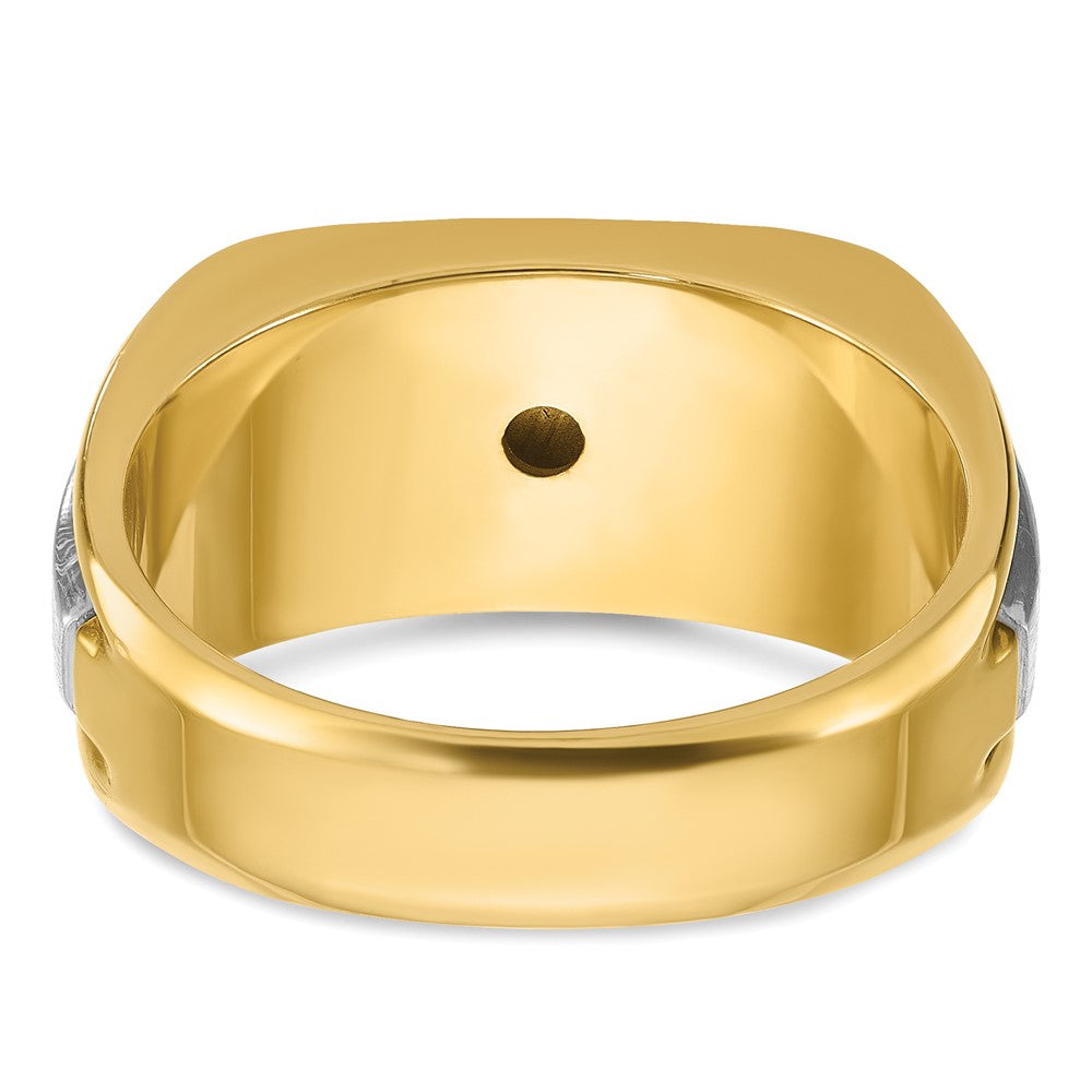 14k Two-tone IBGoodman Men's Polished and Satin Diamond Complete Ring