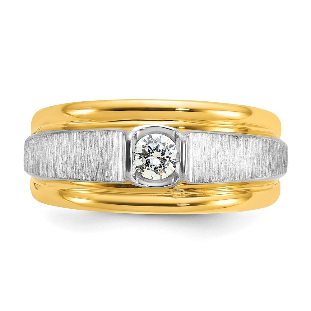 14k Two-tone IBGoodman Men's Polished and Satin Diamond Complete Ring
