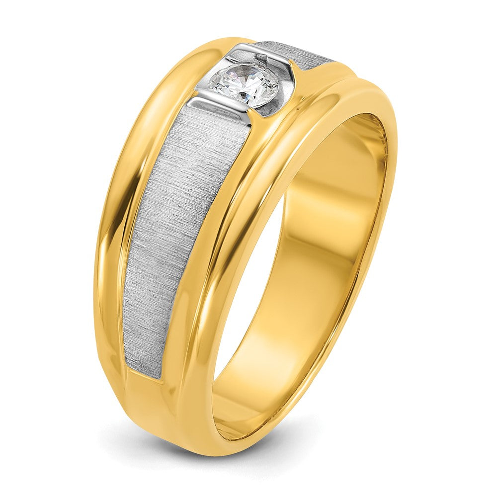 14k Two-tone IBGoodman Men's Polished and Satin Diamond Complete Ring