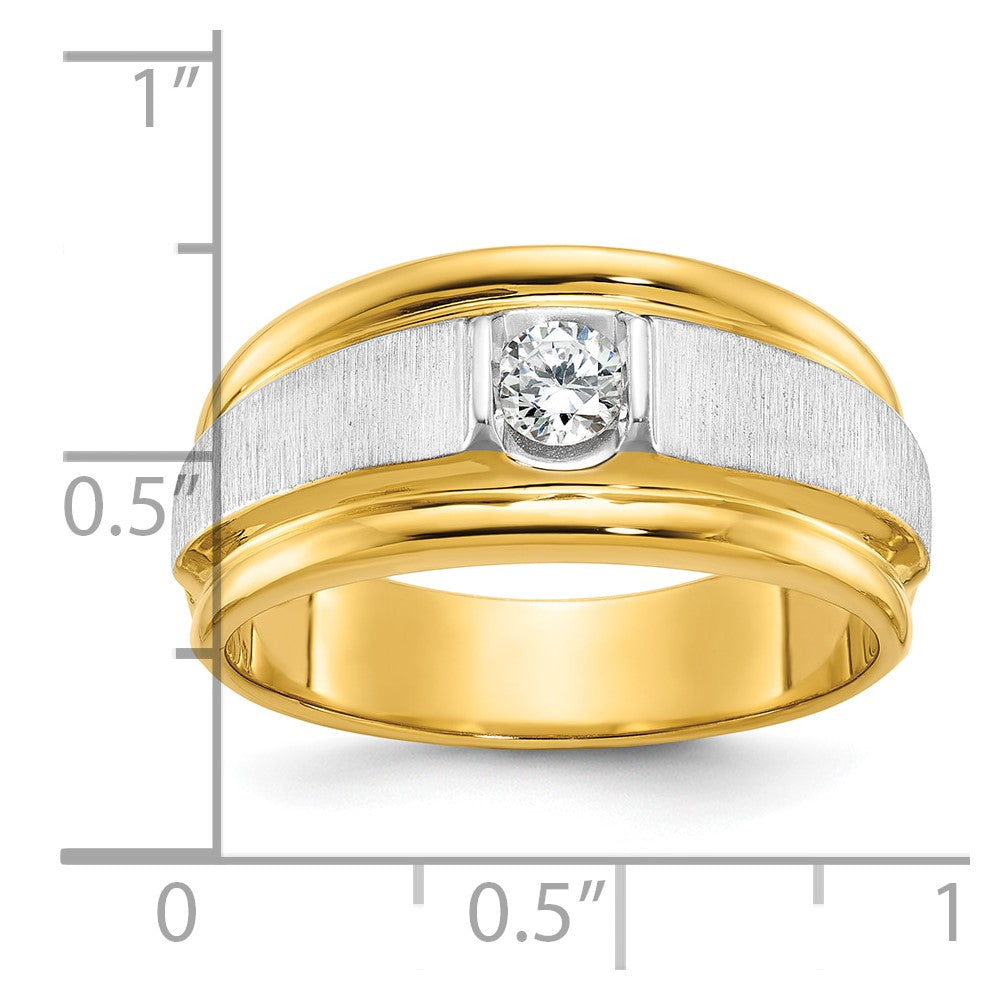 14k Two-tone IBGoodman Men's Polished and Satin Diamond Complete Ring
