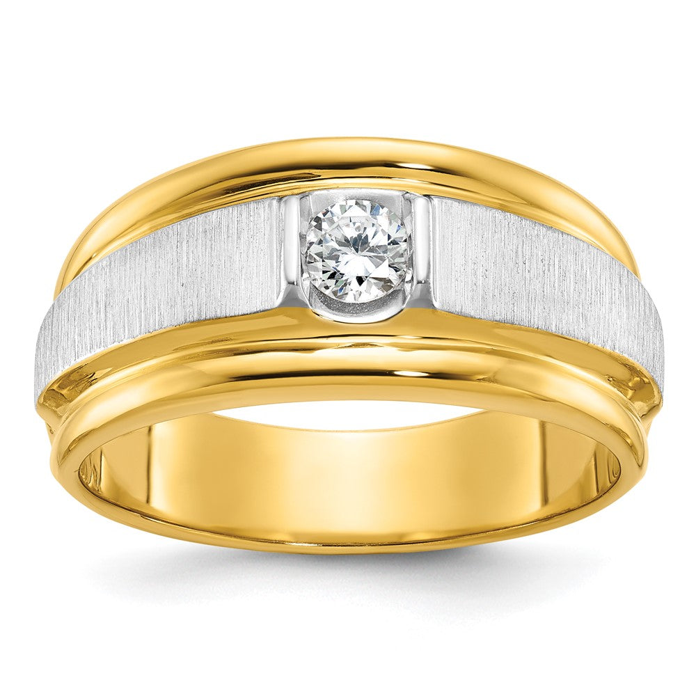 14k Two-tone IBGoodman Men's Polished and Satin Diamond Complete Ring