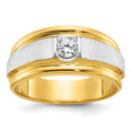 14k Two-tone IBGoodman Men's Polished and Satin Diamond Complete Ring