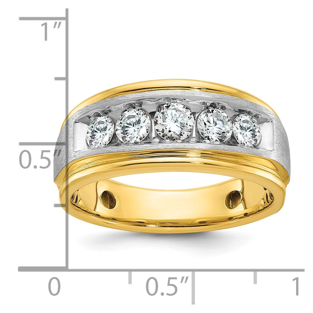 14k Two-tone IBGoodman Men's Polished & Satin 5-Stone Diamond Ring