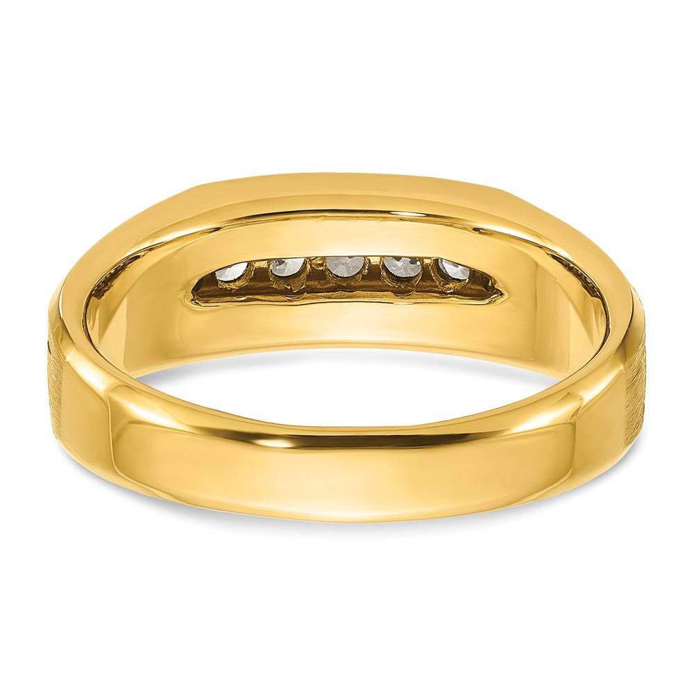 10k w/ Blk RH IBGoodman Men's Satin & Grooved Diamond 5-Stone Ring