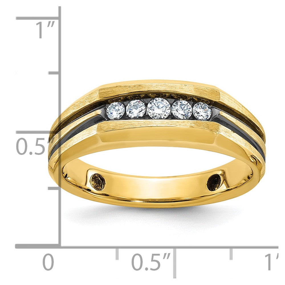 10k w/ Blk RH IBGoodman Men's Satin & Grooved Diamond 5-Stone Ring