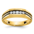 10k w/ Blk RH IBGoodman Men's Satin & Grooved Diamond 5-Stone Ring
