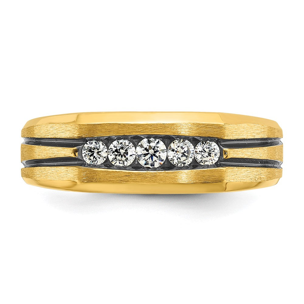14k IBGoodman Men's Polished Satin & Grooved 5-Stone Ring Mounting