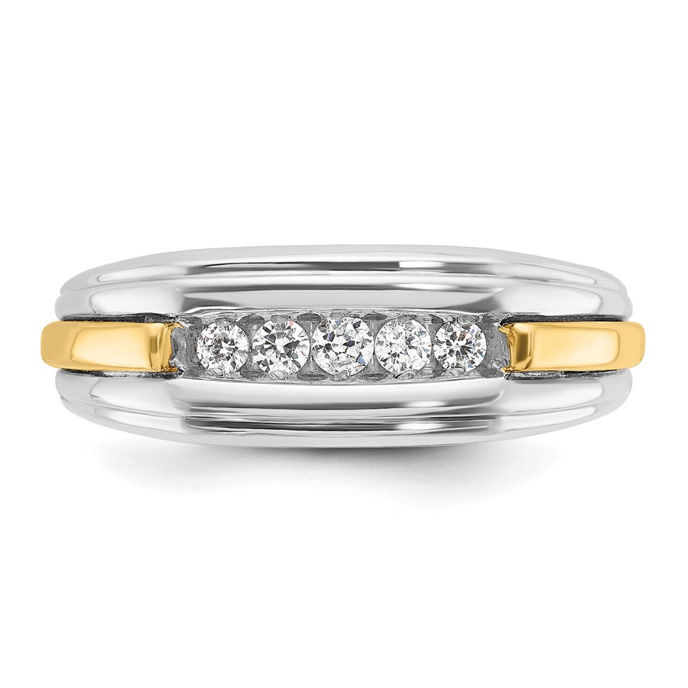 14k Two-tone IBGoodman Men's Polished & Grooved 5-Stone Ring Mtg