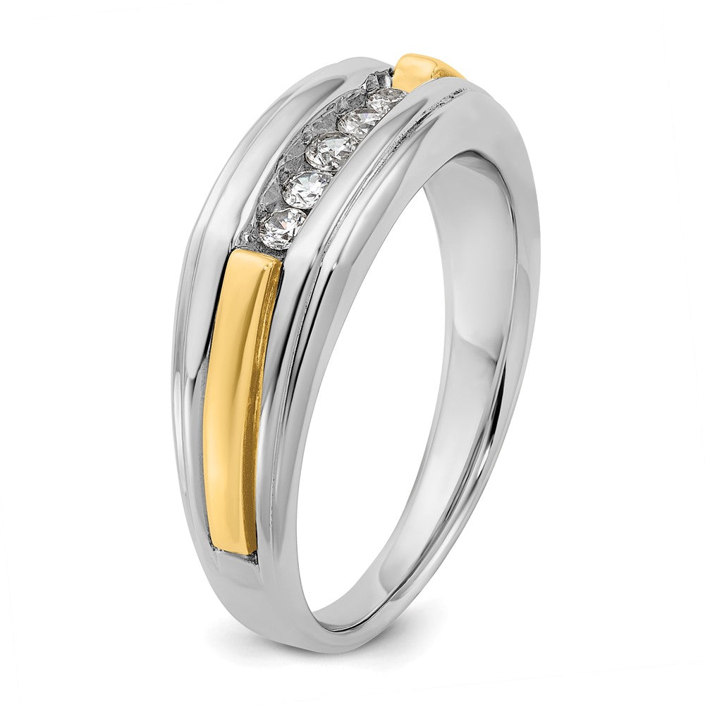 14ktt IBGoodman Men's Polished & Grooved 5-Stone Diamond Ring