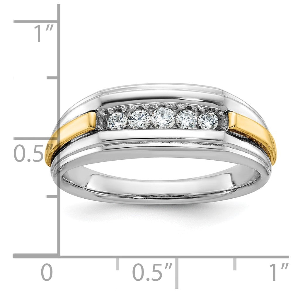 14k Two-tone IBGoodman Men's Polished & Grooved 5-Stone Ring Mtg