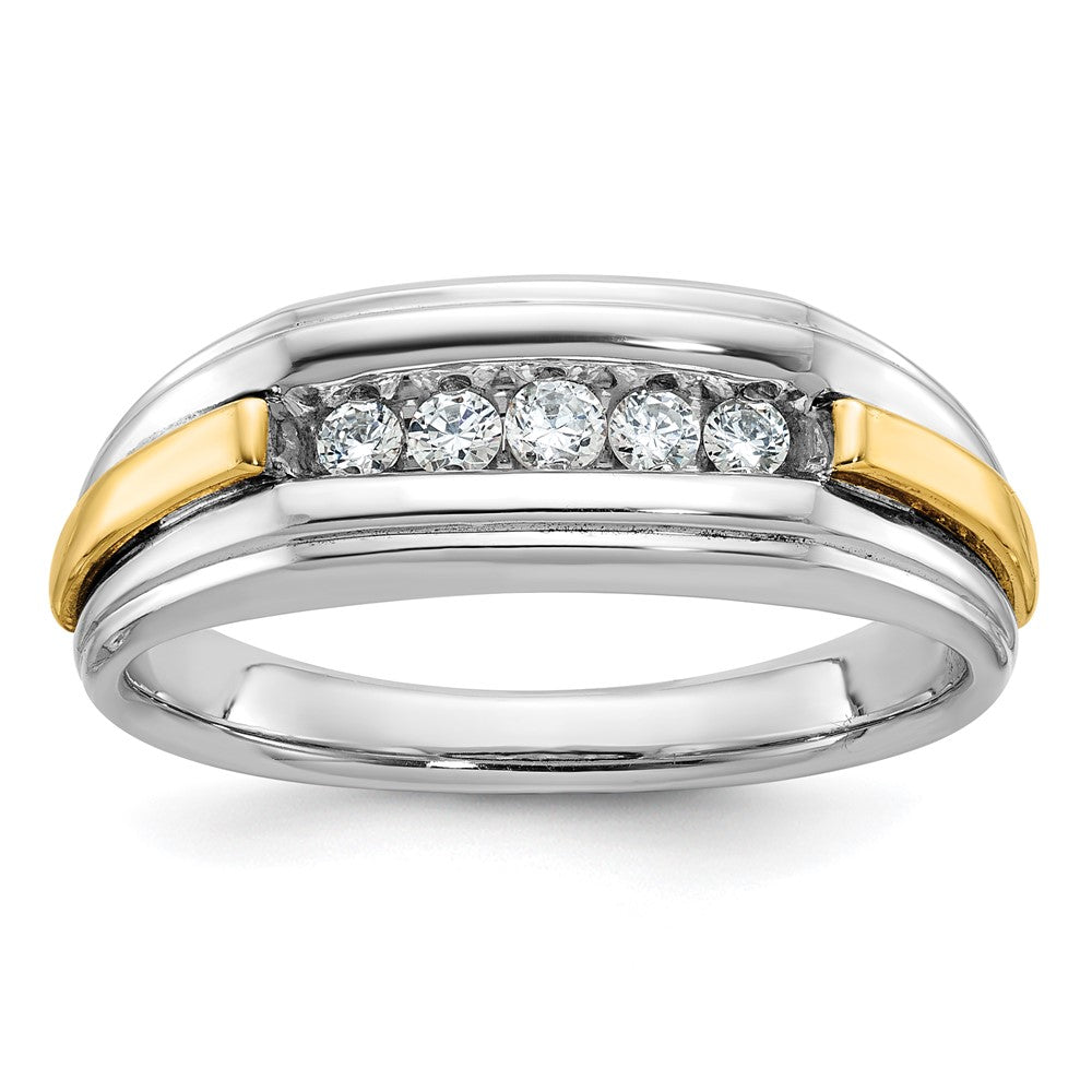 14k Two-tone IBGoodman Men's Polished & Grooved 5-Stone Ring Mtg