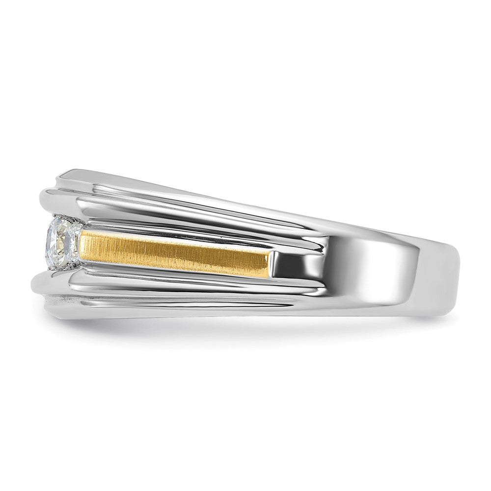 14k Two-tone Polished/Satin/Grooved 5 Stone Men's Ring Mounting