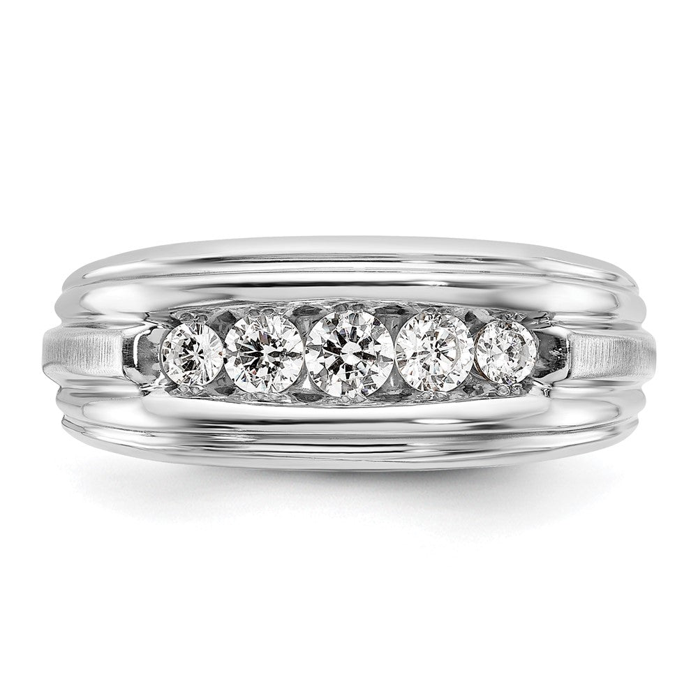 14k Two-tone Polished/Satin/Grooved 5 Stone Men's Ring Mounting