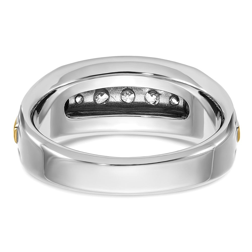 14k Two-tone Polished/Satin/Grooved 5 Stone Men's Ring Mounting