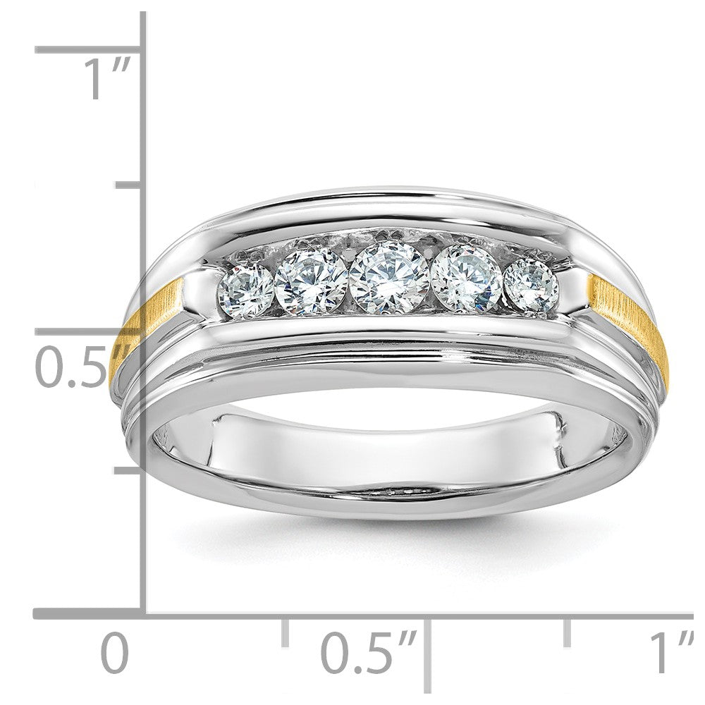 14k Two-tone Polished/Satin/Grooved 5 Stone Men's Ring Mounting