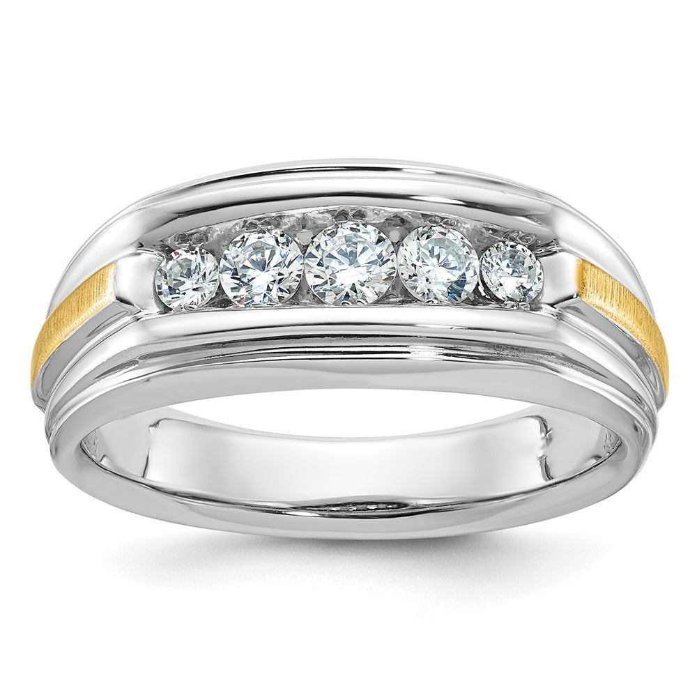 14k Two-tone Polished/Satin/Grooved 5 Stone Men's Ring Mounting