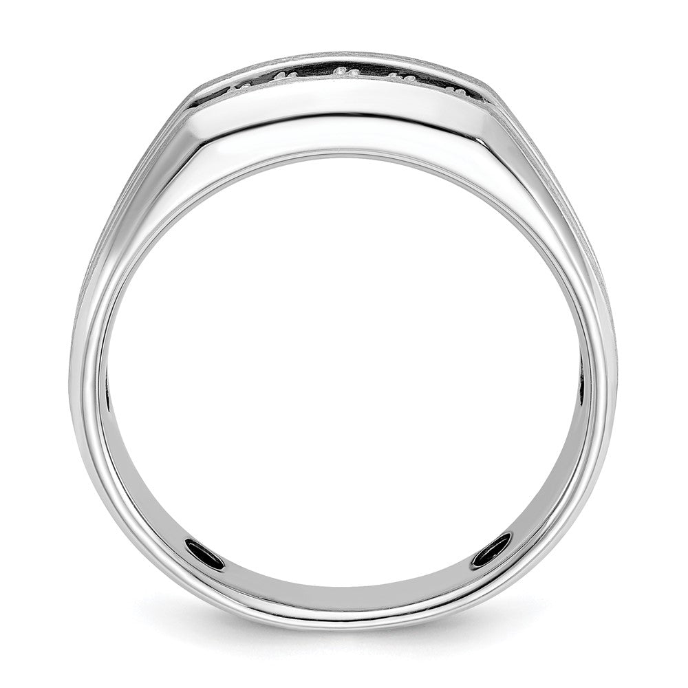 14k White Gold Polished/Satin/Grooved 5 Stone Men's Ring Mounting