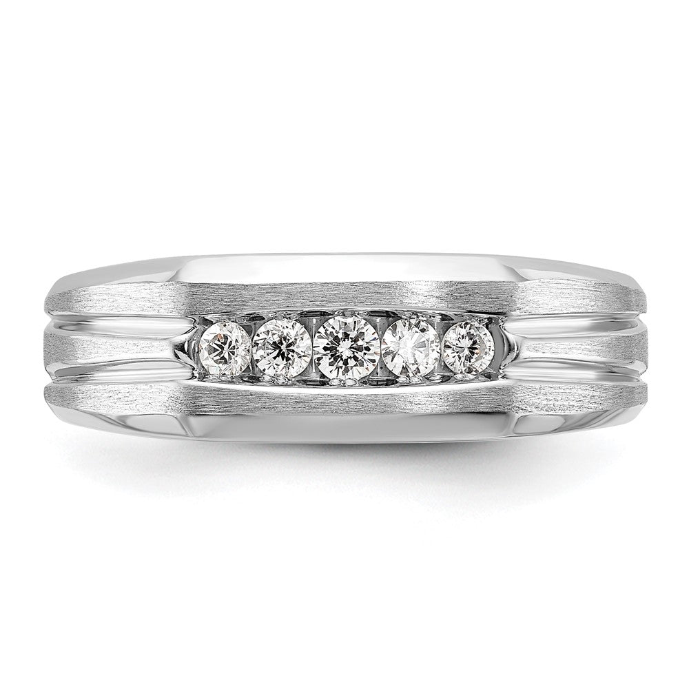 14k White Gold Polished/Satin/Grooved 5 Stone Men's Ring Mounting