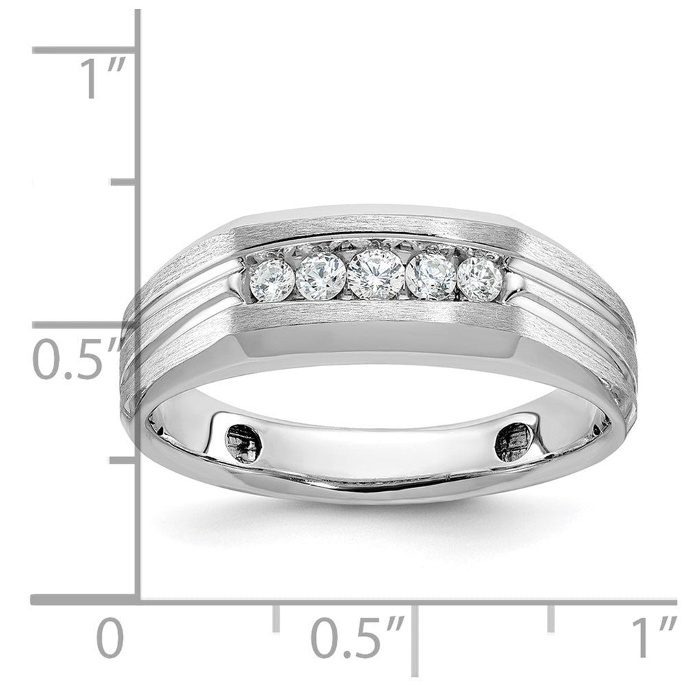 14k White Gold Polished/Satin/Grooved 5 Stone Men's Ring Mounting