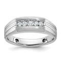 14k White Gold Polished/Satin/Grooved 5 Stone Men's Ring Mounting