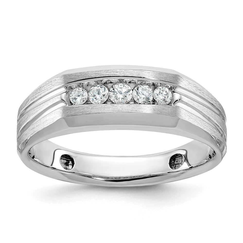 14k White Gold Polished/Satin/Grooved 5 Stone Men's Ring Mounting