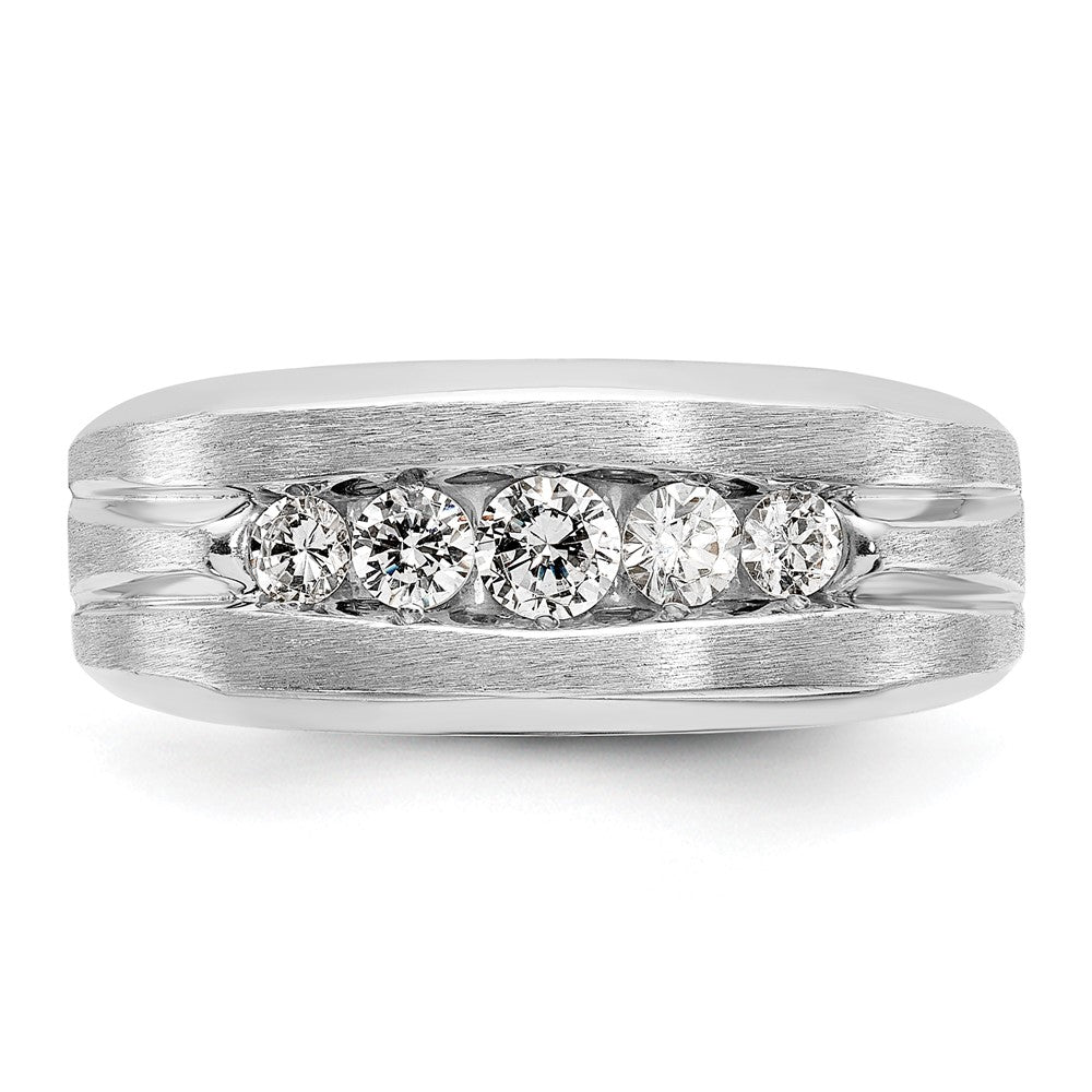 14k White Gold Satin/Grooved 5 Stone Men's Ring Mounting