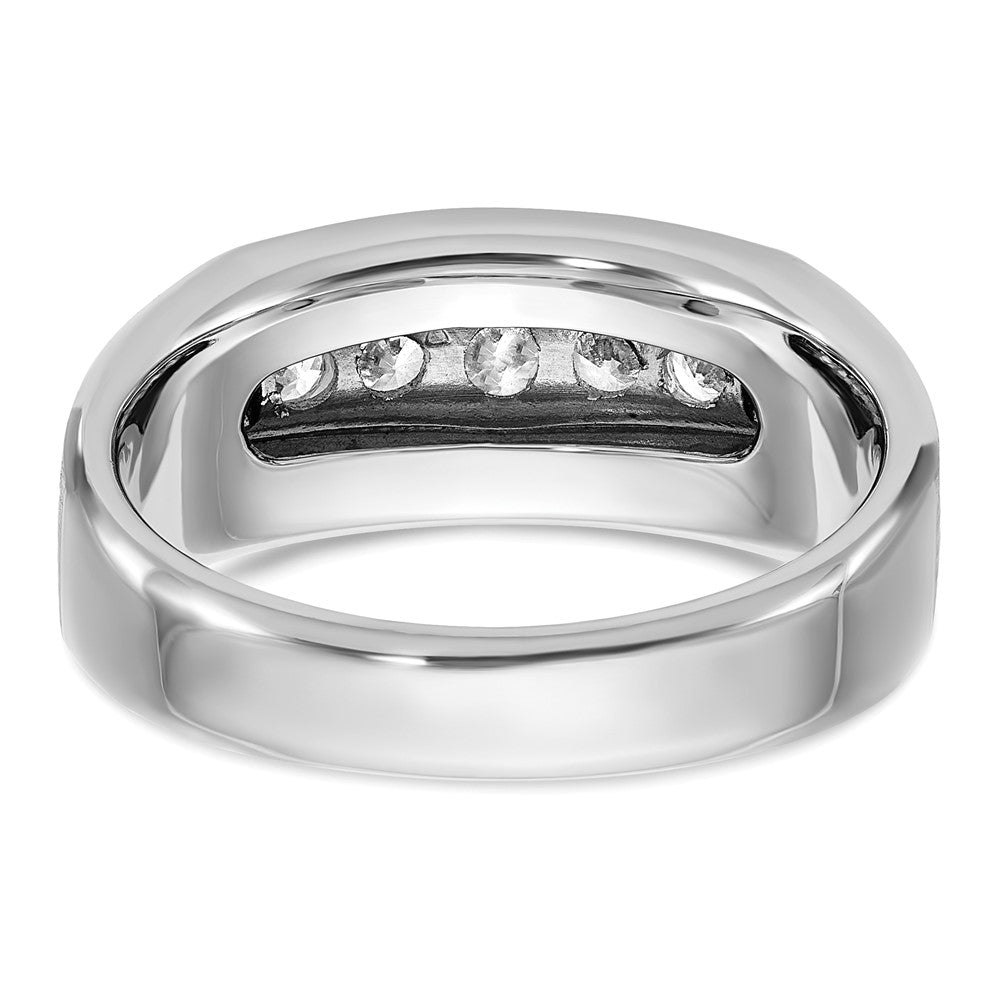 14k White Gold Satin/Grooved 5 Stone Men's Ring Mounting