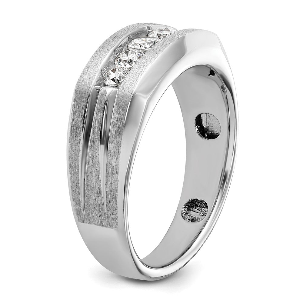 14k White Gold Satin/Grooved 5 Stone Men's Ring Mounting