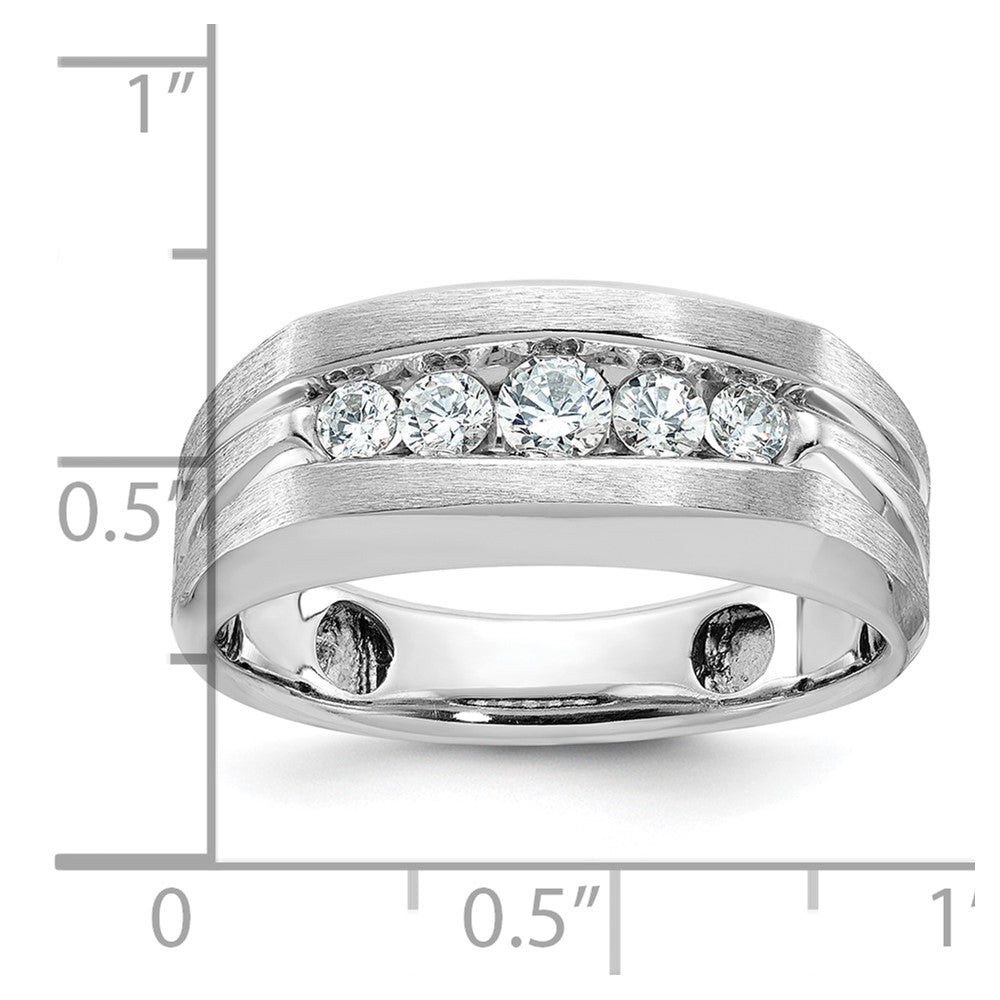 14k White Gold Satin/Grooved 5 Stone Men's Ring Mounting