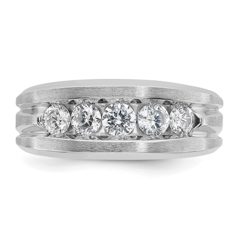 14k White Gold IBGoodman Men's Polished & Satin 5-Stone Diamond Ring