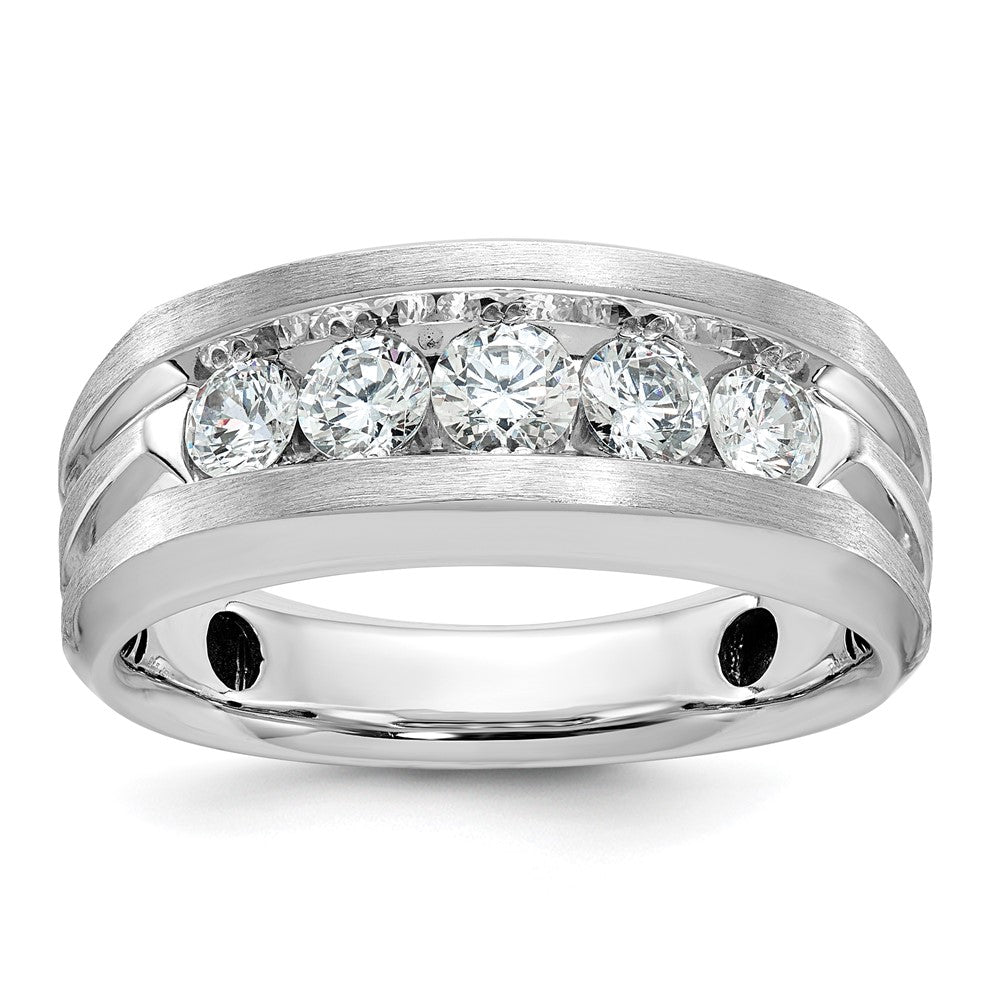 14k White Gold IBGoodman Men's Polished & Satin 5-Stone Diamond Ring