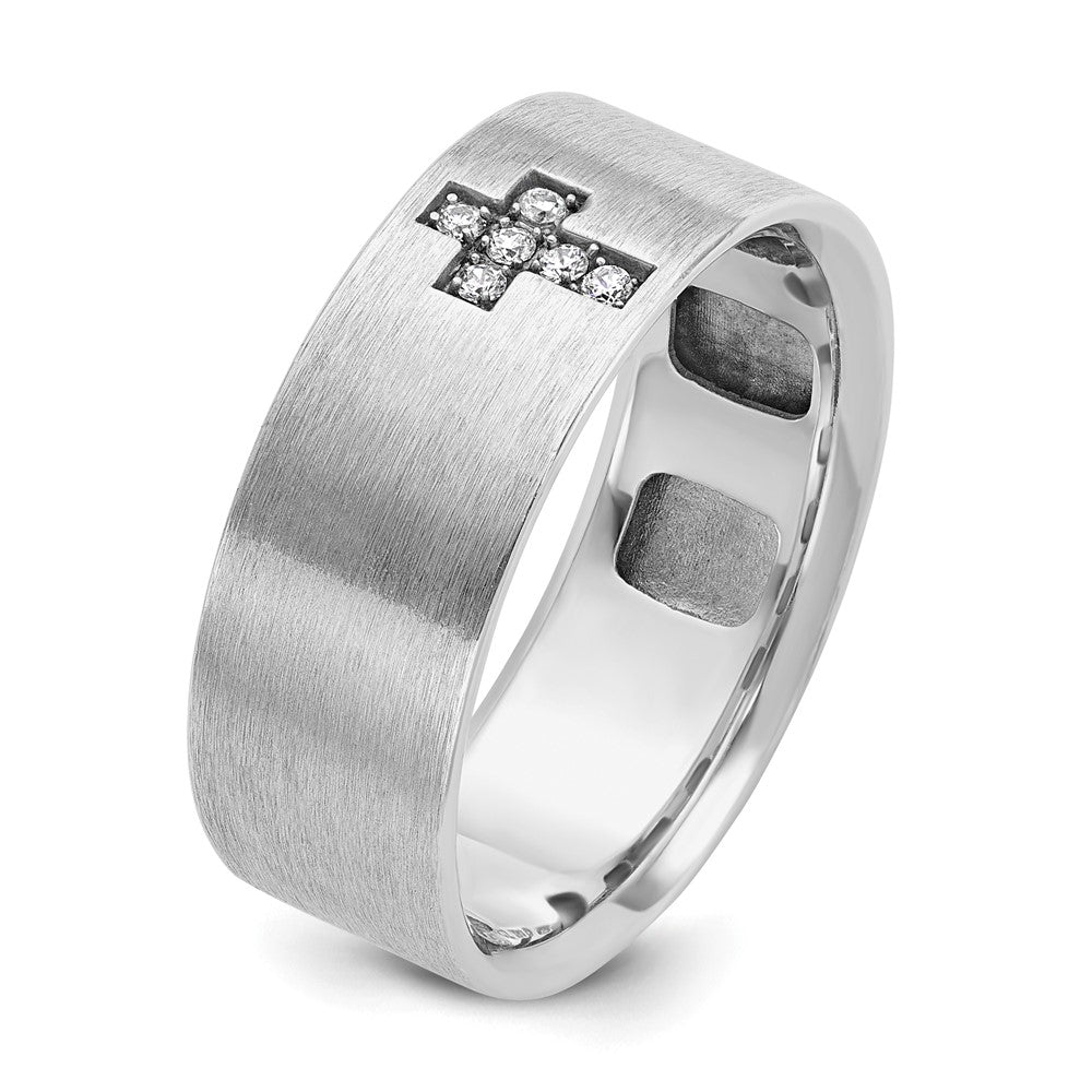 14k White Gold IBGoodman Men's Satin 1/20 Carat Diamond Cross Ring
