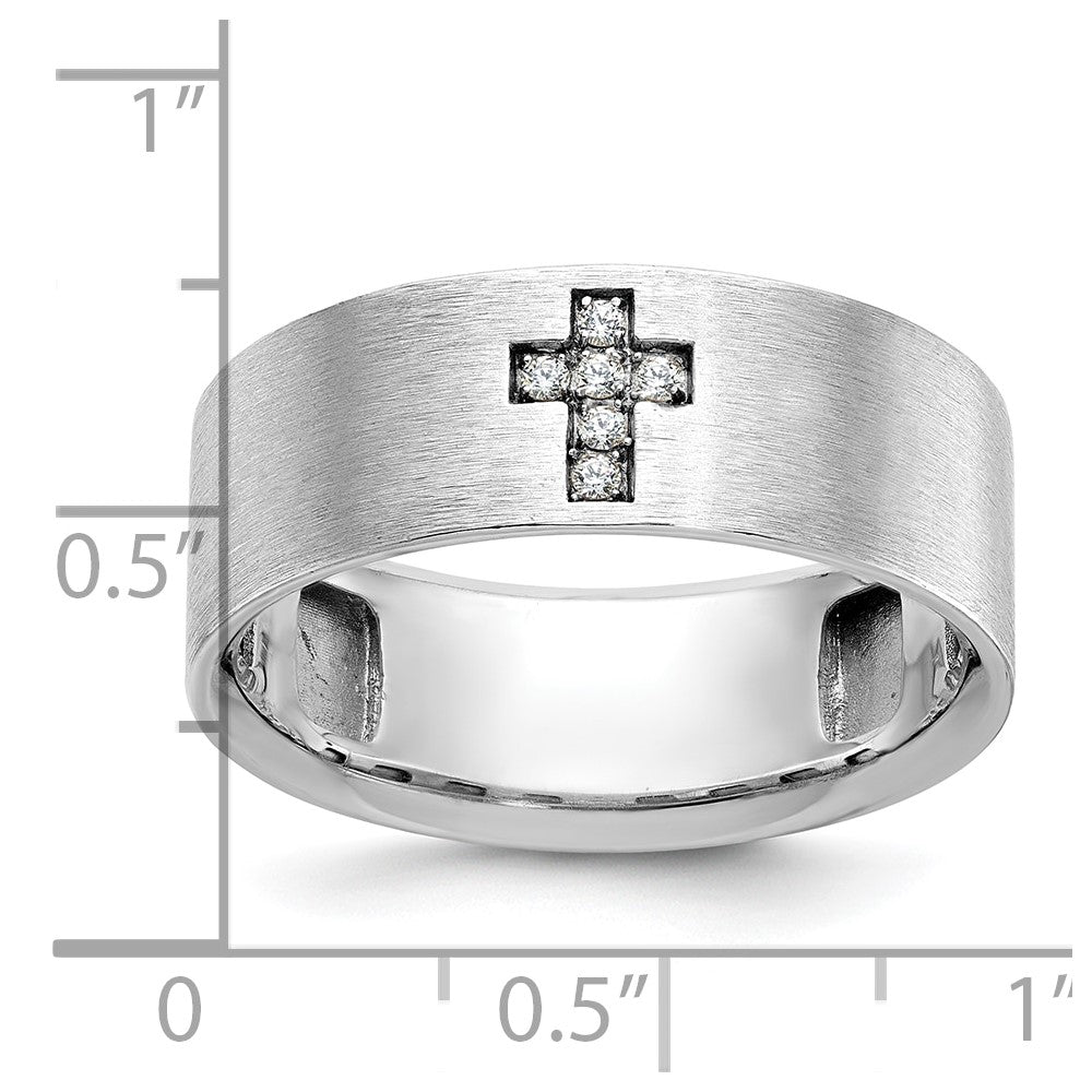 14k White Gold IBGoodman Men's Satin 1/20 Carat Diamond Cross Ring