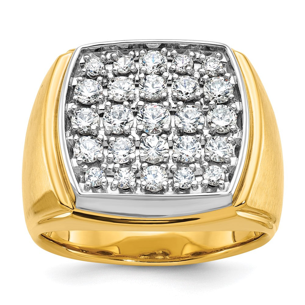 14k Two-tone IBGoodman Men's Polished and Satin Cluster Diamond Ring