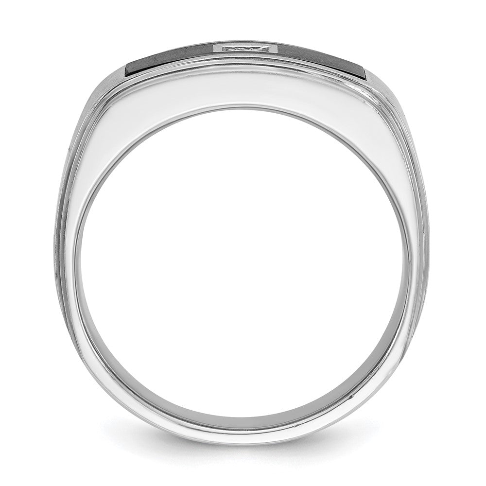14k White Gold IBGoodman Men's Polished Satin & Grooved Ring Mtg