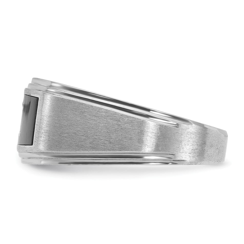 14k White Gold IBGoodman Men's Polished Satin & Grooved Ring Mtg