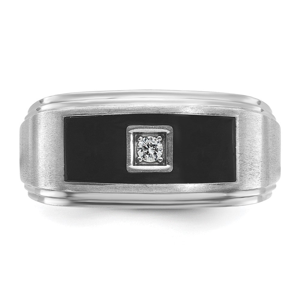 14k White Gold IBGoodman Men's Polished Satin & Grooved Ring Mtg