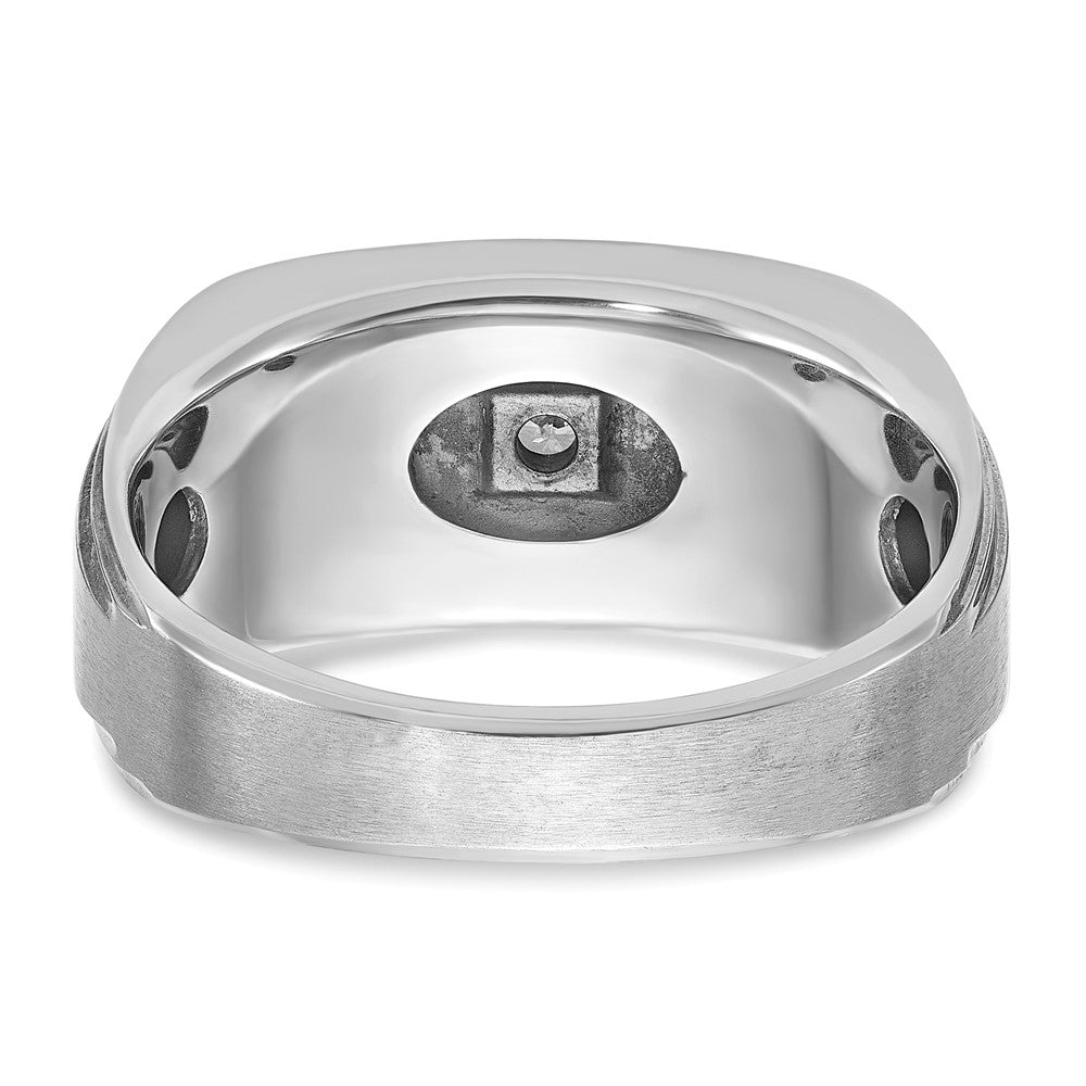 14k White Gold IBGoodman Men's Polished Satin & Grooved Ring Mtg