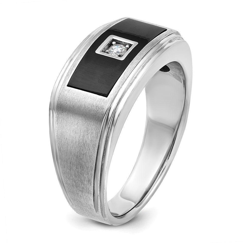 14kw IBGoodman Men's Polish/Satin/Grooved w/ Black Enamel Dia Ring