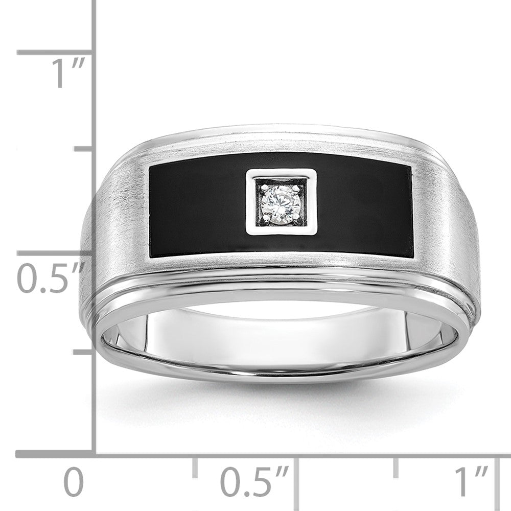 14k White Gold IBGoodman Men's Polished Satin & Grooved Ring Mtg
