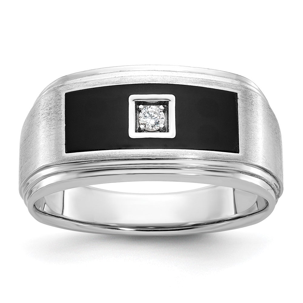 14k White Gold IBGoodman Men's Polished Satin & Grooved Ring Mtg