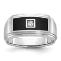 14k White Gold IBGoodman Men's Polished Satin & Grooved Ring Mtg
