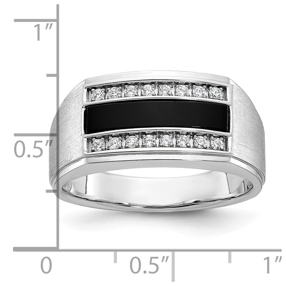 14k White Gold IBGoodman Men's Polished & Satin Onyx & Diamond Ring