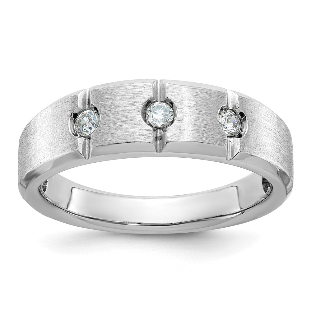 14k White Gold IBGoodman Men's Polished & Satin 3-Stone Ring Mounting