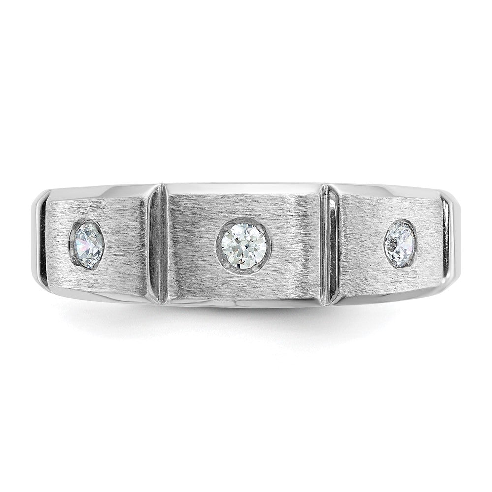 14k White Gold IBGoodman Men's Polished & Satin Diamond 3-Stone Ring