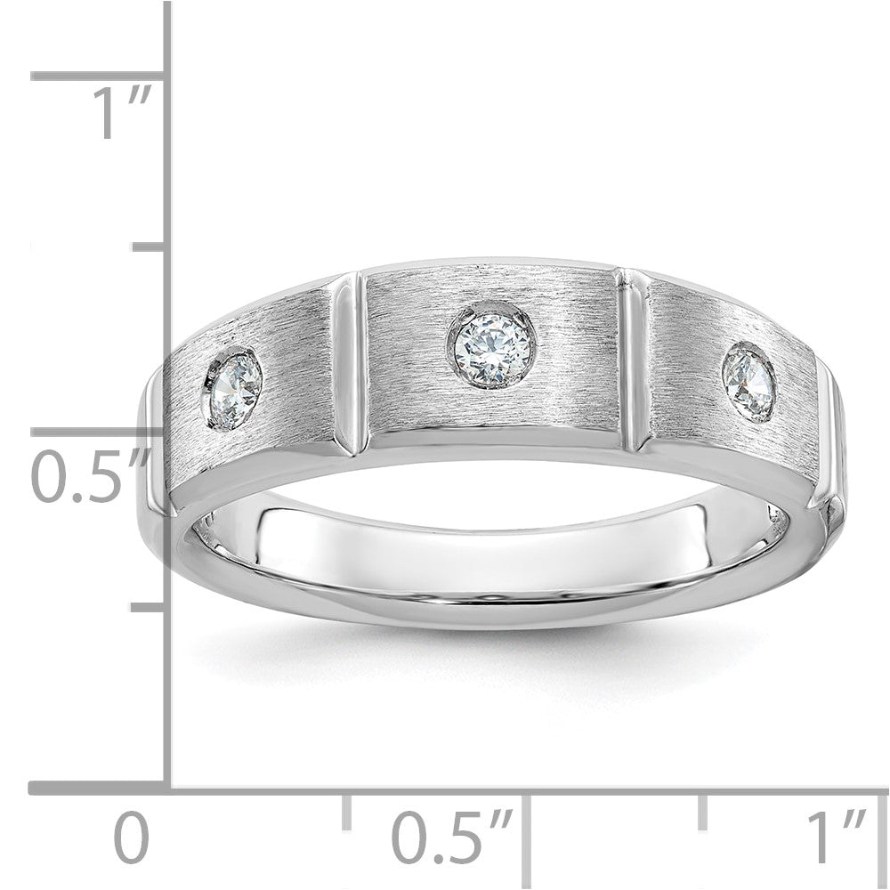 14k White Gold IBGoodman Men's Polished & Satin 3-Stone Ring Mounting