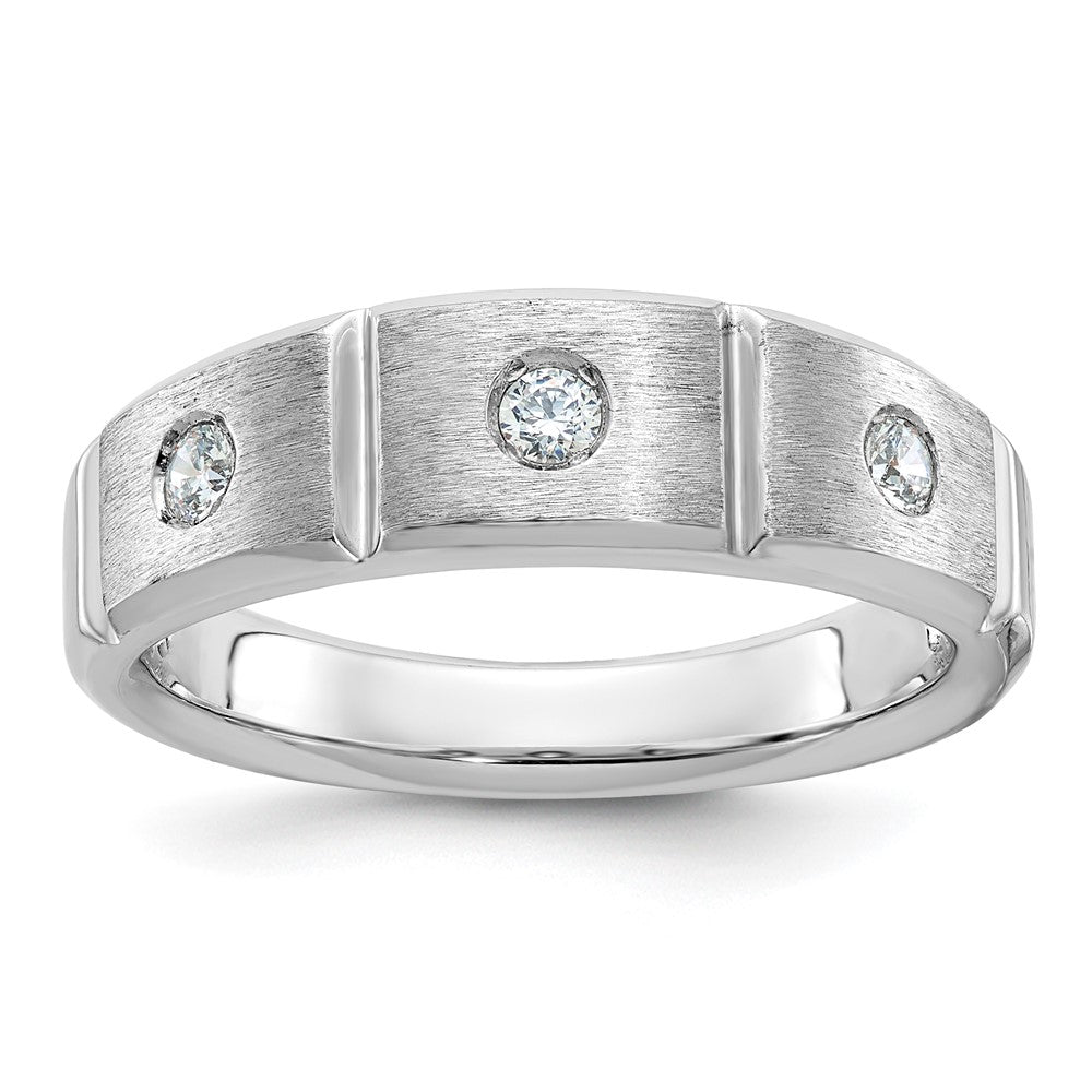 14k White Gold IBGoodman Men's Polished & Satin 3-Stone Ring Mounting