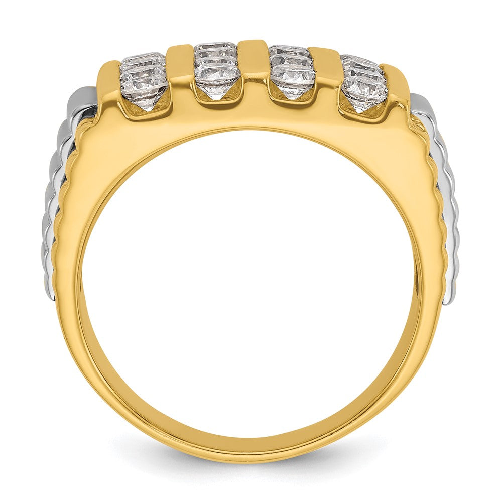14k Two-tone IBGoodman Men's Polished & Textured 4-Row Ring Mounting